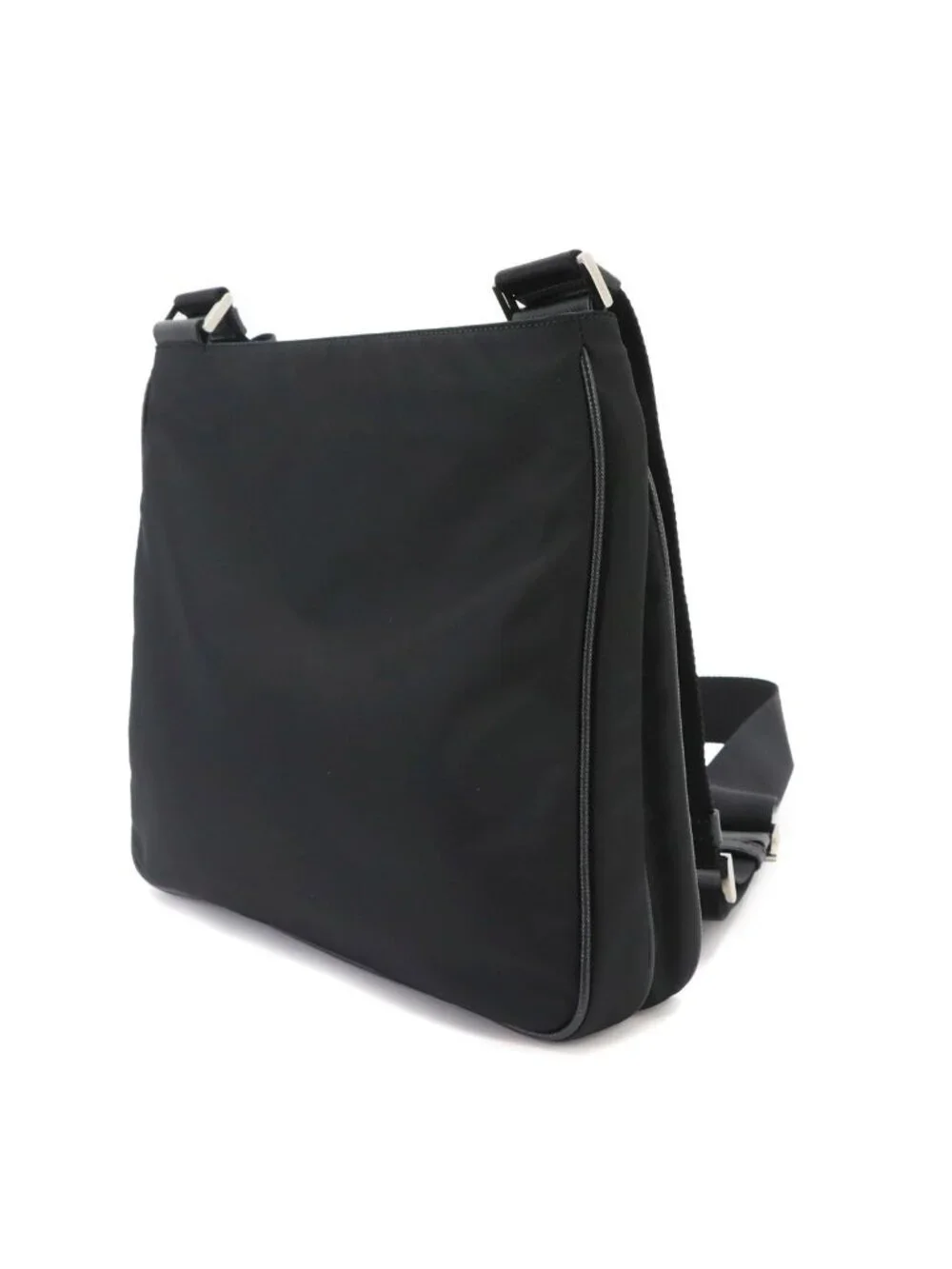 Prada Shoulder Bag Nylon Saffiano Leather Nero Black Silver
